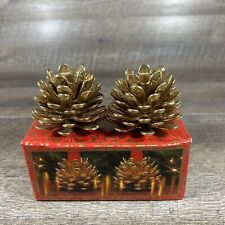 Vintage Home for the Holidays Solid Brass Pinecone Taper Candle Holders Set of 2 picture