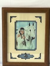 Vintage Maija Signed Painting Print Framed, Indian Woman with Horse 11”x14” picture