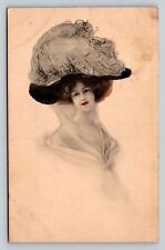 c1913 Elegant Woman With Large & Fancy Hat - Germany Printed Antique Postcard picture