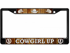 COWGIRL UP USA MADE BLACK LICENSE PLATE FRAME picture