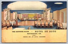 Hotel De Soto The Sapphire Room Savannah Beach GA Linen Vintage Postcard picture
