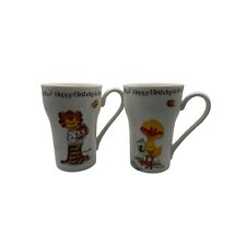 Vintage Enesco Happy Birthday Soda Mugs 1976 Suzy's Set of 2 Tiger and Duck picture