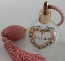 Vtg Perfume Atomizer Austria Frosted Glass Bottle With Love Floral Pink Tassel picture