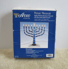 Aviv Judaica Mosaic Menorah Aluminum w/ Blue Jewel Styled Accents Item 10038 New picture