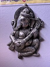 Oxidized White Metal Lord Ganesha Sitar Idol Made In India picture