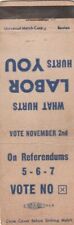 VTG MATCHBOOK COVER - VOTE NO - WHAT HURTS LABOR HURTS YOU - UNION - 1948 picture