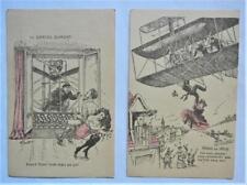 EARLY FRENCH AIRPLANE COMIC HAND DRAWN, TINTED POSTCARDS. MINT CONDITION. picture