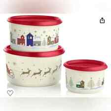 NEW Tupperware 3 pc Stacking Canister Set Christmas Holidays cookie snack gift picture