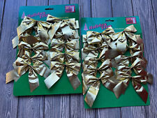 Vtg Holiday Trim Gold Foil Bows 4” Wide each 2 packs of 10 Metallic picture