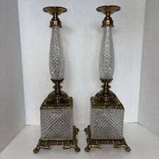 Massive Maitland Smith Brass & Crystal Candlestick Pair Made In Germany 18” High picture