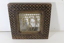 VINTAGE WALL ART FRAMED BRASS FIGURES INDIA DHOKRA TRIBAL DECORATION picture