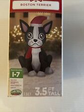 Boston Terrier Airblown Inflatable Puppy 3.5ft Santa Hat Christmas Holiday (h) picture
