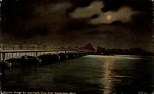 Harvard Bridge Cambridge Massachusetts night view full moon ~ c1910 postcard picture