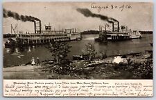 Bellevue Iowa~Mississippi River Packets Pass Levee @ Main Street~1906 Pc picture