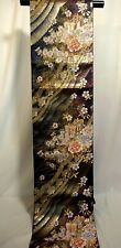 Japanese Kimono SILK Fukuro OBI, Foil,GLD thread,Coach,Plants,Purple ,L14'..3605 picture