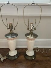 Vintage Pair Wedgwood Queensware Embossed Pink Grapevine Table Lamps picture