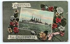 GREAT WHITE FLEET ~ Naval Ship U.S.S. NEW JERSEY c1910s Rose Border Postcard picture