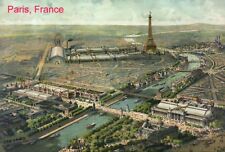 Paris France 1900, View of Exposition Universelle, Eiffel Tower etc. -- Postcard picture