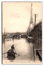 France French PARIS ~ EIFFEL TOWER in fog after FLOOD~ Disaster VINTAGE GONDOLA picture