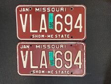 MISSOURI LICENSE PLATE PAIR 1996 JANUARY VKA 694 SHOW-ME STATE picture
