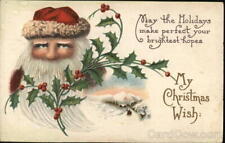 Santa Claus 1916 Santa and Holly Ph. & A. Antique Postcard 1c stamp Vintage picture