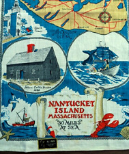 Vintage Nantucket Island Tea Towel - Map - All Linen - Collectible - 17