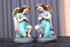 Antique pair ceramic chalk praying angel figurine statue religious set picture
