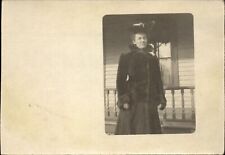 RPPC Edwardian woman in fur jacket and hat ~ vintage real photo postcard picture
