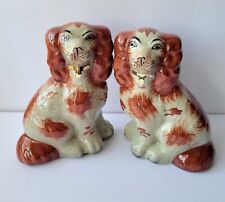 Two Hand Painted Porcelain Staffordshire Replica Spaniel Dogs Red Brown Signed picture