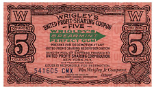 1930s Wrigley's Spearmint Gum United Profit Sharing 5-Coupon Certificate picture