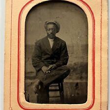 Antique Tintype Photograph Handsome African American Black Man Mustache Cap picture