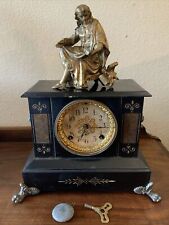 Vintage Antique Cast Iron Slate Metal Wind Up Mantle clock Ansonia W/ Topper picture