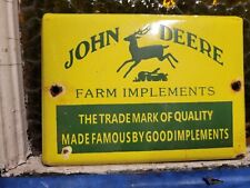 VINTAGE JOHN DEERE PORCELAIN SIGN FARM IMPLEMENTS TRACTOR GAS STATION OIL BARN picture