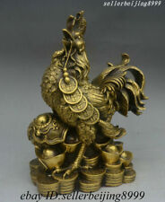 China Pure Copper Bronze Fengshui Zodiac Rooster Cock Wealth Coins RuYi Statue picture