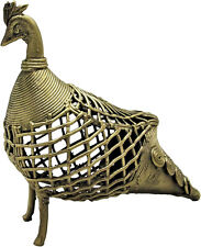 Dhokra Metal Handicraft Collectible Showpiece Brass Figurine Of Netted Peacock picture