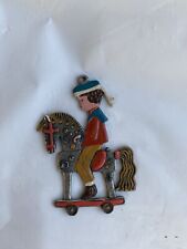 Vintage KUHN ZINN Painted Enamel Pewter Boy Riding A Horse Ornament picture