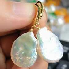17-18MM Natural Baroque White Coin pearl Dangle Earrings 14K Modern Art Teens picture