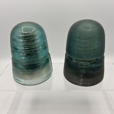 Vintage W Brookfield New York Green Glass Telephone Insulators, Lot of 2 picture