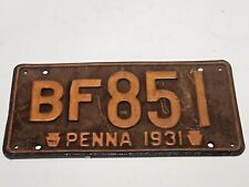 Antique 1931 Penna Pennsylvania License Plate BF851 picture