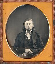 Rugged Man With Very Long Hair Striped Tie Beard 1/6 Plate Daguerreotype T485 picture