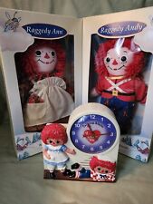 Working Raggedy Ann Andy Wind-Up Talking Alarm Clock & Two Boxed Dolls. picture