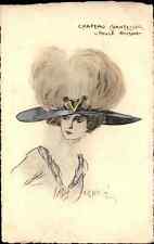 Absurd Hat Beautiful Woman Bird on Hat Chapeau Chantecler c1915 Postcard picture