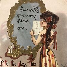 1911 Victorian Woman Mirror Puzzle Romance Mystery Message Frohna Mo postcard picture