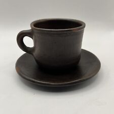 Vintage Mexican Brown Pottery Demitasse Cup & Saucer picture