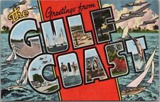 GULF COAST Alabama Large Letter Postcard Sailing Scene / KROPP Linen Unused picture