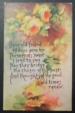 Dear Old Friend Poem Yellow Roses Flowers Vintage Postcard Unposted  picture