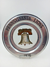 Pennsylvania 1976 Lions Club Pewter Plate ~ Liberty Bell Ceramic Insert ~ 11 in picture