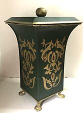 French Empire Style Toleware Square Tapered Urn With Lid Paw Feet Hand Painted picture