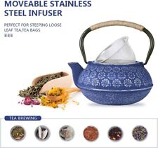 Ufine Blue Floral Cast Iron Teapot Set Japanese Style Tetsubin Tea Kettle with 4 picture