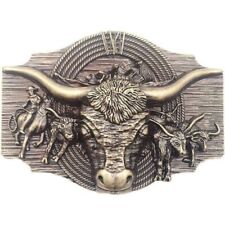 Cowboy Longhorn Cattle Stampede Gold Tone Western Belt Buckle NWT picture